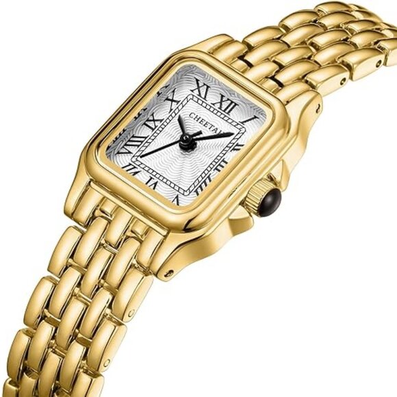 CHEETAH Gold Watches for Women with Small Vintage Bracelet, Rectangular Case Rom main image 4